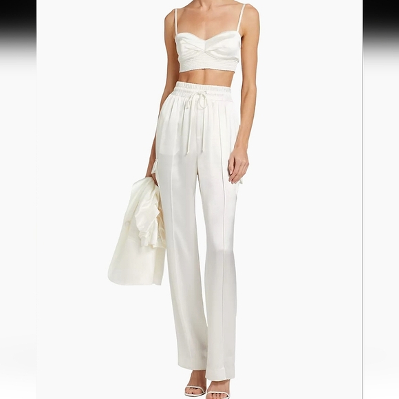 NWT$395 Cinq a Sept Sarie High Rise Cargo Pocket Ivory Track Pants Trousers Sz S - Picture 2 of 16